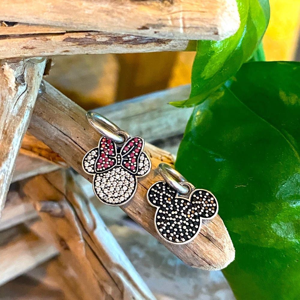 2 Retired Pandora Disney Mickey & Minnie Mouse Icon Dangle Charms EUC